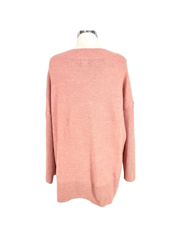 River Island V-Neck Oversized Sweater Gold Button Preppy Soft Girl Pink Large - Image 7