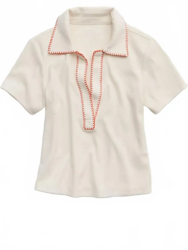 AE Aerie Cropped Polo T-Shirt American Eagle Black NWT Natural Size Medium - Image 4