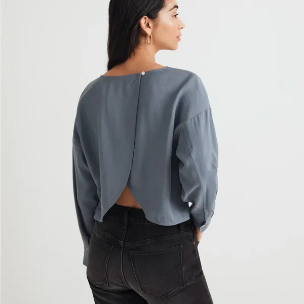Madewell Relaxed Tulip-Back Top in Sunfaded Indigo Size Large EUC - Image 4