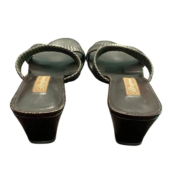 Brighton Denise Leather Wedge Sandal 10M Brown Black Woven Slides Resort Classic - Image 3