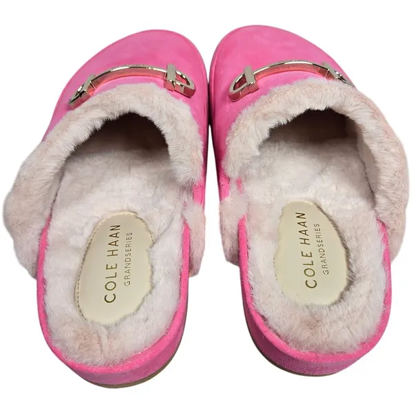 Cole Haan Mc Ada Mule Slippers‎ Hot Pink Suede Faux Fur Lined Size 5.5B - Image 7
