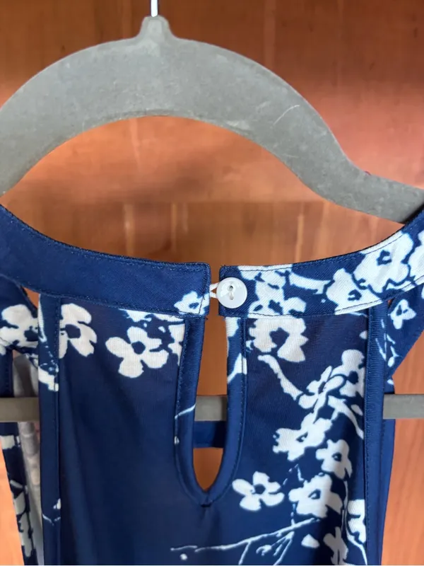 Navy Blue Floral Keyhole Halter Dress - Image 3