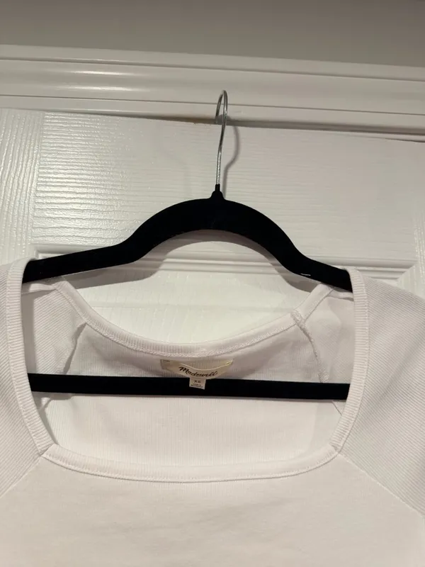 NWOT Madewell Size XS White Square Neck Short Sleeve Ribbed Stretch Cropped Top - Image 2