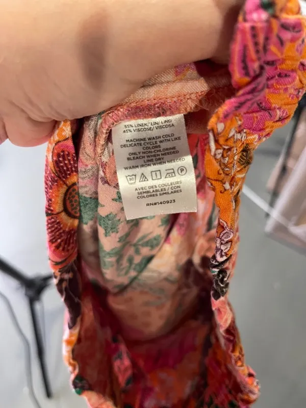 Loft Womens Floral Linen Pull On Pant Cropped Pink Orange Xs - Image 6