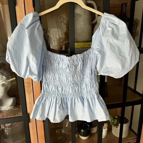ASTR The Label Savina Square Neck Bubble Sleeves Smocked Blouse Top puff light - Image 6