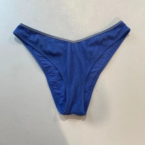 Aerie Real Good Blue Textured Cheeky Bikini Bottom Medium Crinkle Swim - Image 3