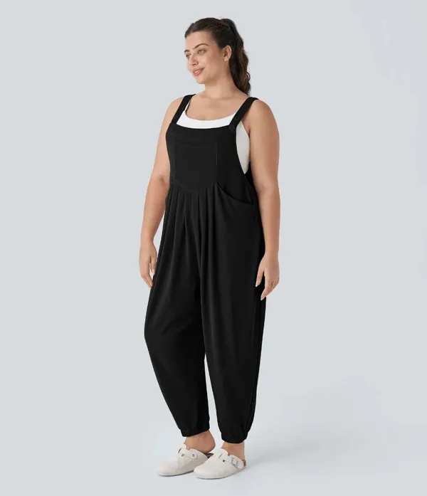 Halara Black Pockets Waffle Casual Jogger Overalls Comfy Cozy Medium NWT - Image 12