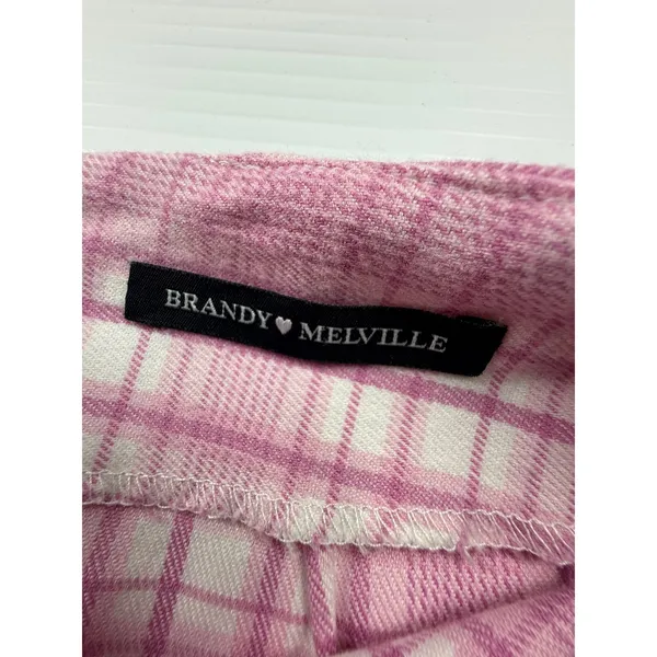 Brandy Melville Pink White Plaid Mini Skirt High Waisted Side‎ Slits Size XS S - Image 4