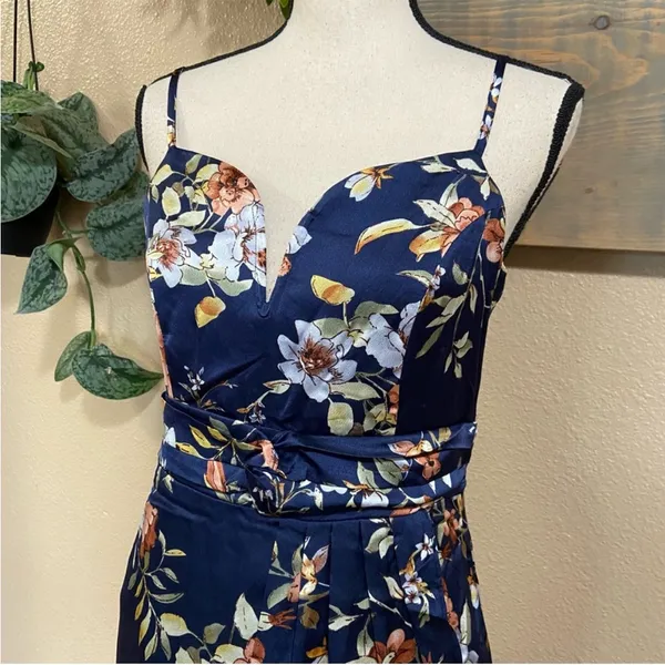 Lulus My Favorite Day Navy Blue Floral Print Tulip Skirt Midi Dress - Image 8