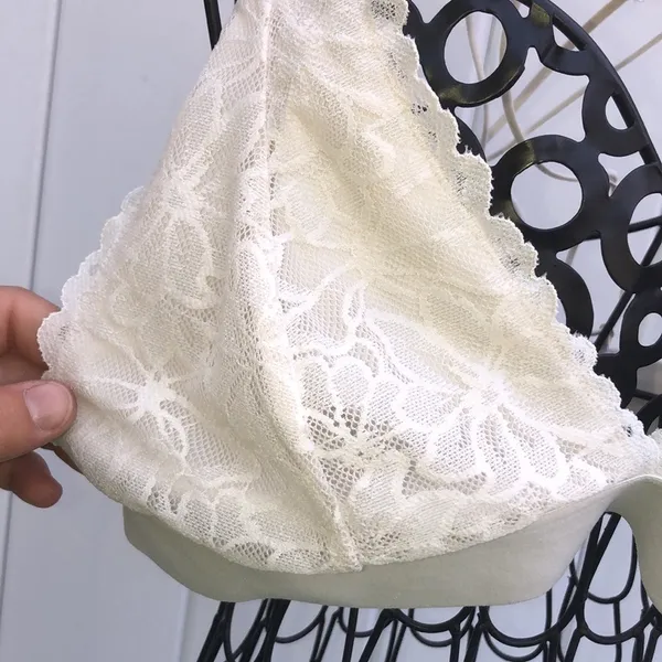 Pink Victoria’s Secret white lace bralette size large floral print causal sexy​​ - Image 2