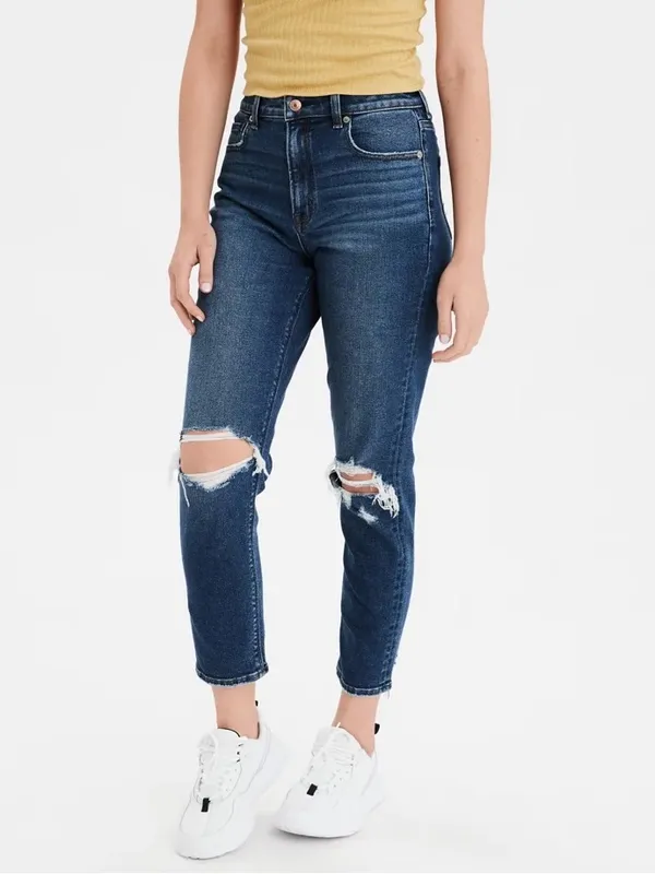 American Eagle High Rise Mom Jeans Distressed Stretch Cropped Tapered Ankle 6 - Image 3