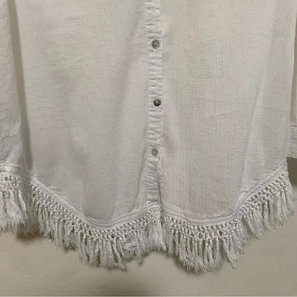 Antibes Blanc woman 100% cotton sheer white long sleeve button up shirt size L - Image 5
