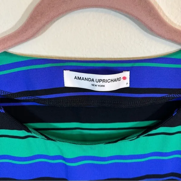 ✨ Amanda Uprichard Women’s Purple‎ Green Black Striped Shirt Dress P - Image 3