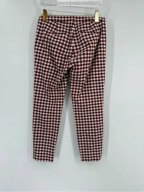 J‎ CREW MARTIE PANTS IN MAHOGANY IVORY GINGHAM SIZE 0p - Image 2