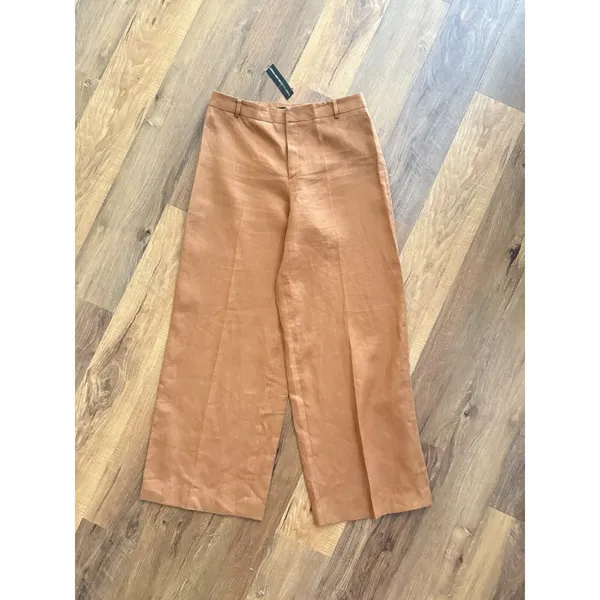 Linda Allard Ellen Tracy Pleated Wide‎ Leg High Rise Linen Pant NWT 8 Coastal - Image 2