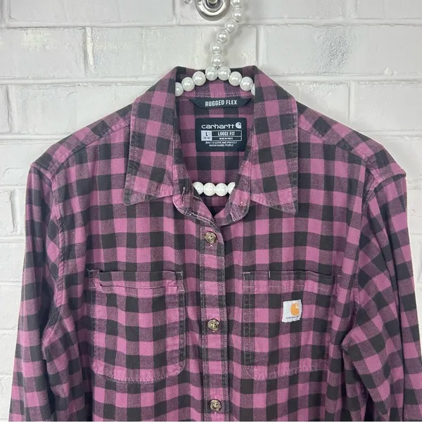 Carhartt Rugged Flex Loose Fit Midweight Flannel Long Sleeve Plaid Shirt - Image 3