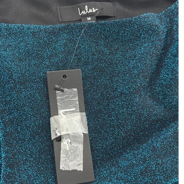 Lulus Blue Glitter Mini Dress Spaghetti Strap Square Neck NWT M Zipper‎ Broken - Image 8