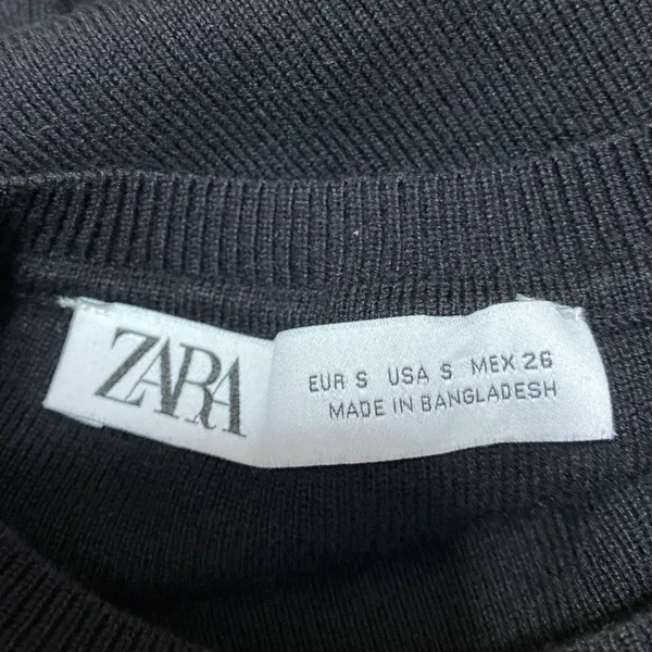 Zara Women's Black Long Sleeve Crew Neck Ribbed Knit Sweater Crop Top Size S - Image 3