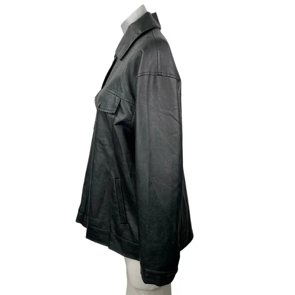 Princess Polly Women's Black Long Sleeve Faux Leather Vegan Shirt Jacket Size 4 - Image 2