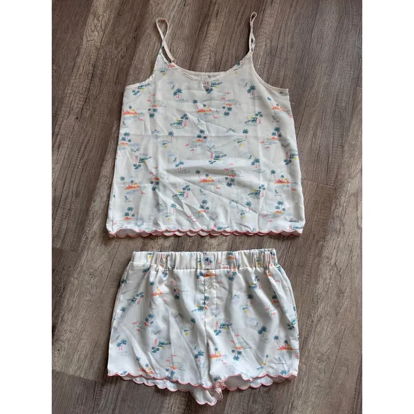 RAE DUNN Womens Pajama Set Sleepwear Tank Shorts Tropical Flamingo Palm‎ Tree M - Image 3