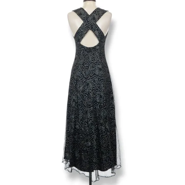 Vintage‎ All That Jazz Black Mesh Rhinestone Maxi Dress Open Back Party Wedding - Image 2