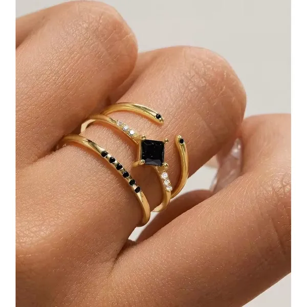 NEW Women's Dainty 14k Gold Plated S925 Black Melee Diamond Ring Size 6‎ - Image 10