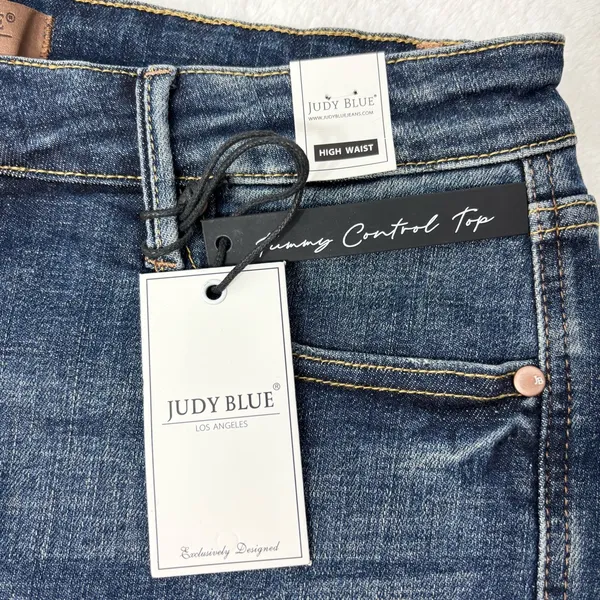 Judy Blue High Waist Women's Frayed Hem Jean Shorts - Dark Blue Size‎ XL - Image 6