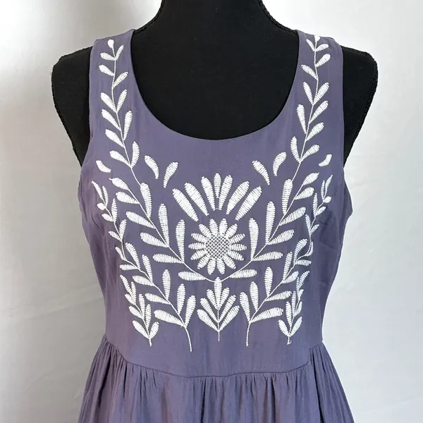 YA Los Angeles Dress Womens Large Embroidered Fit & Flare Purple Boho Cottage - Image 2