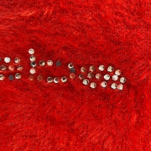 bebe Red Fuzzy Logo Sweater Size L Soft Long Sleeve Pullover - Image 9