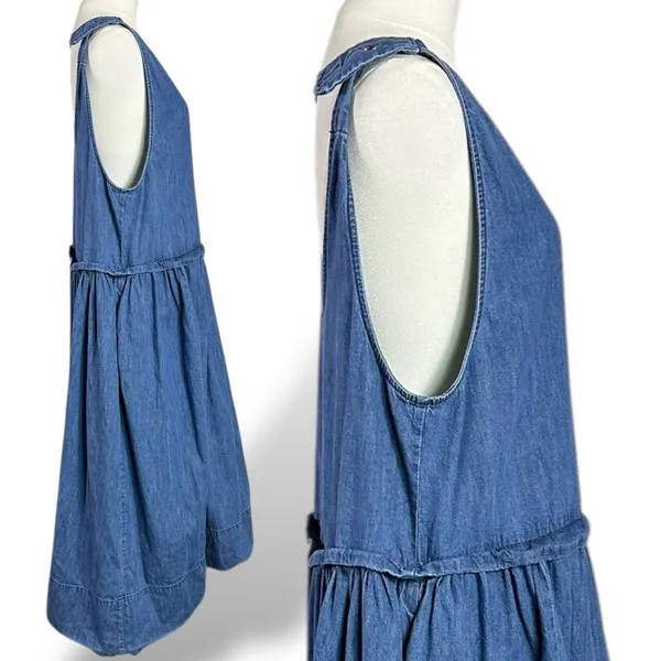 Free People XL Retro 90s Soraya Light Denim Sky Drop Waist Midi Jumper Dress - Image 12