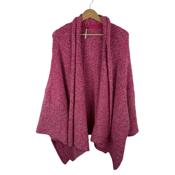 Free People Slouchy BFF Cardigan Large Pink Prickly Pear Oversized Boucle Knit - Image 3