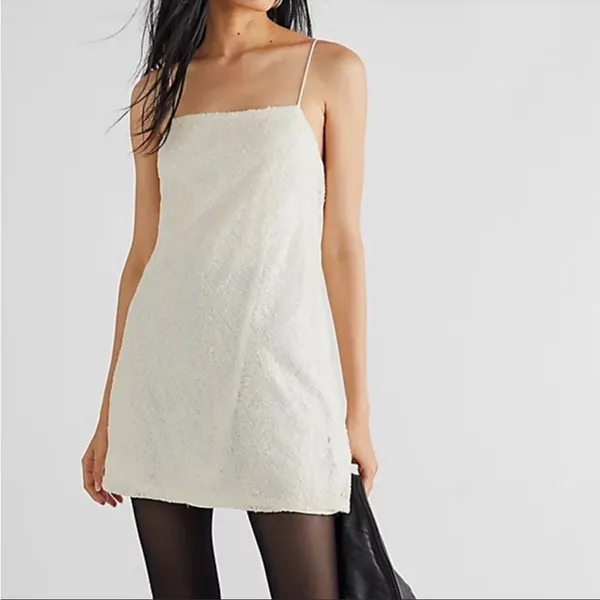 NWT Free People Retro Babe Mini—White Sequin Dress - Image 3