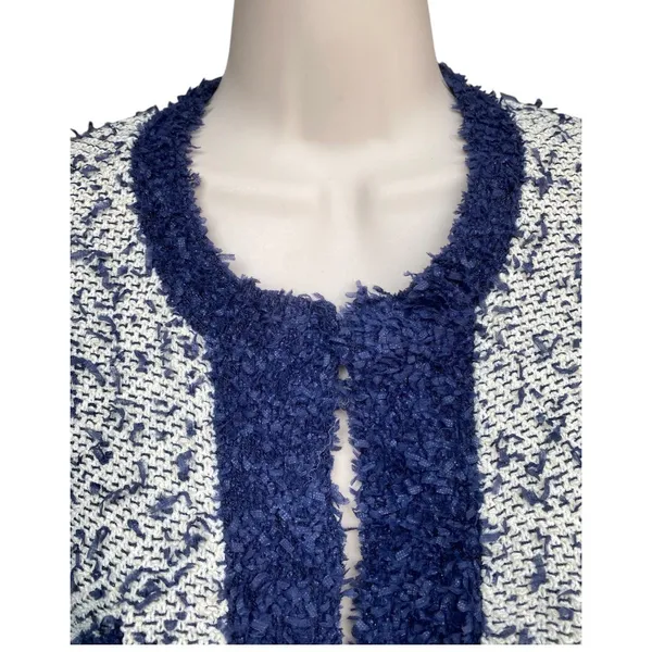 J.Crew Sz M contrast tweed white Navy Open front cropped jacket blazer cardigan - Image 7