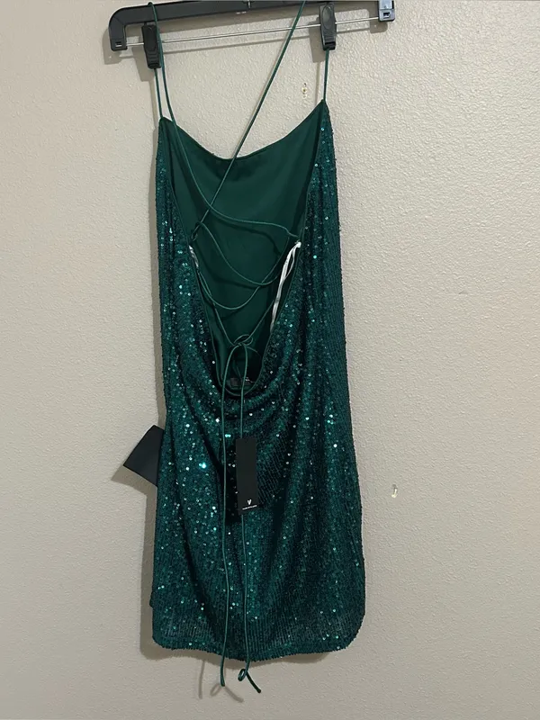 NEW Lulu’s Green Sequins Strappy Open Back Bodycon Mini Dress Womens Size Medium - Image 7