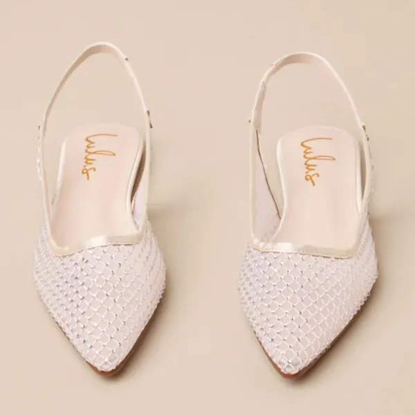 NIB Lulus Olwen Vanilla Mesh Rhinestone Pointed-Toe Slingback Flats - Image 2