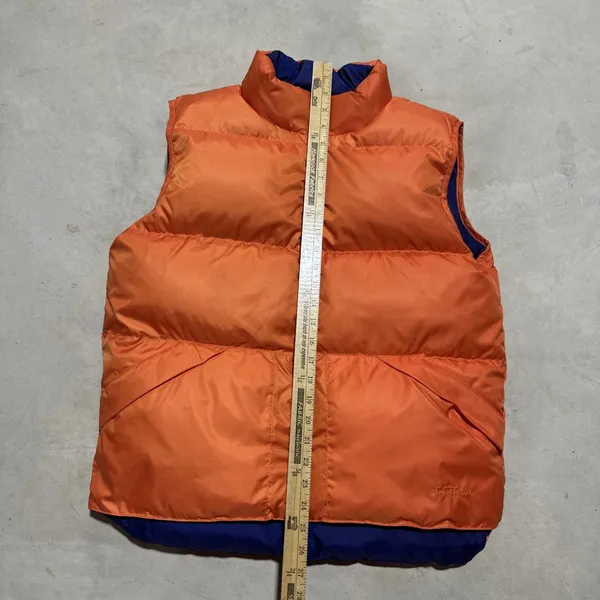 L.L.Bean Vest Women's Medium Orange Navy Reversible Down Puffer Full Zip Outdoor - Image 2