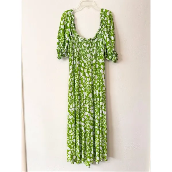Faithfull the Brand Olinda Green Ivy Floral Puff Sleeve Maxi Dress Size 4 Small - Image 6