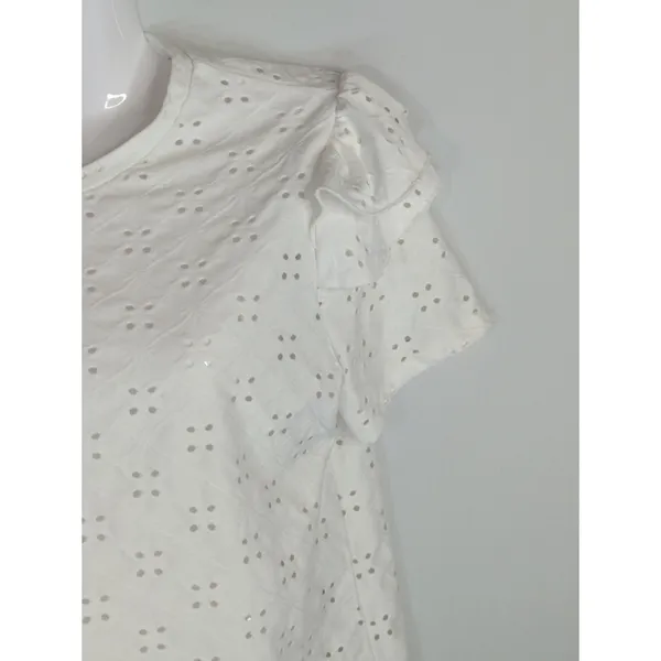 Zara White Blouse Embroidered‎ Eyelet Ruffled Top Women's Small Coastal Boho - Image 2