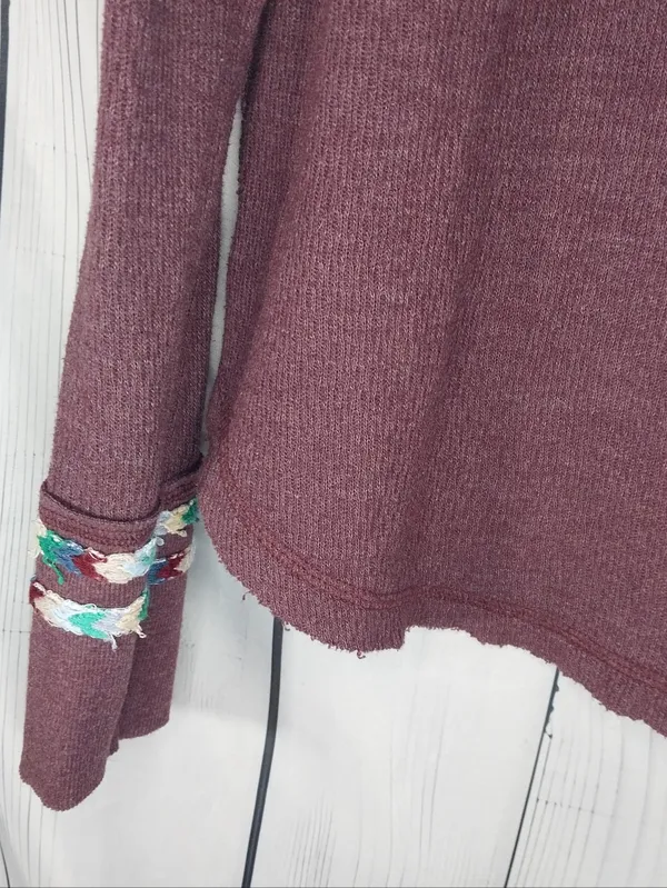 We The Free Plum Henley Boho Hippie Indie Earthcore Waffle Knit Long Sleeve Top - Image 11