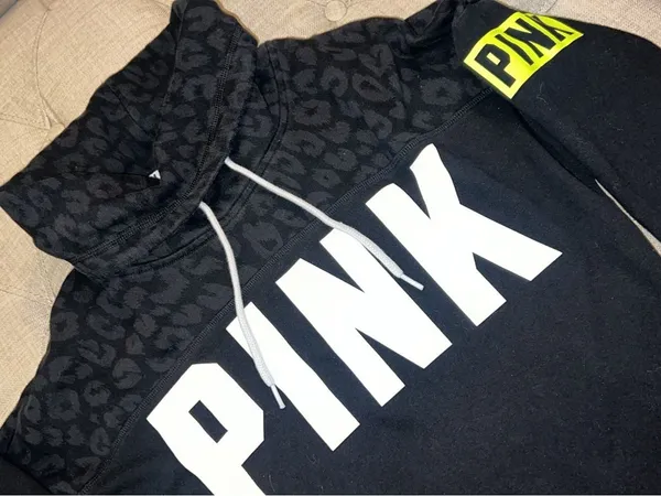 PINK Victoria's Secret Black Cowlneck Sweatshirt with White Logo - Image 2