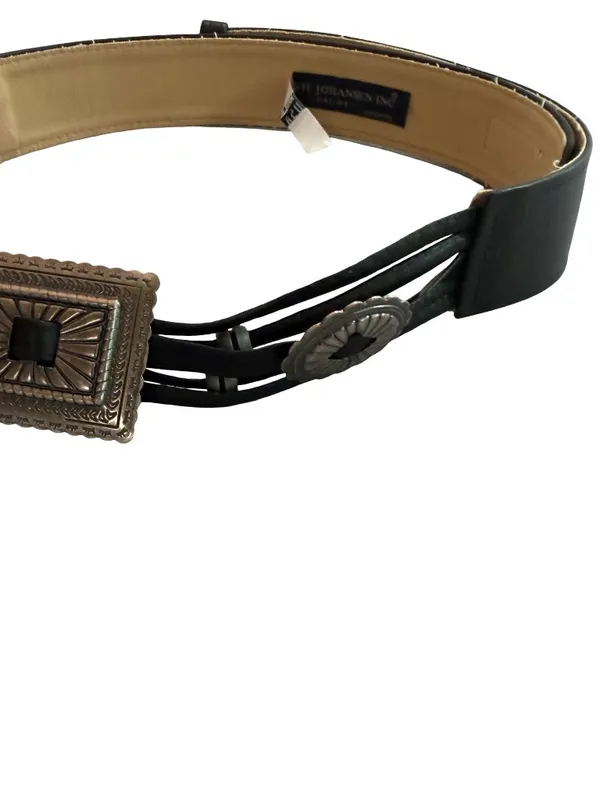 Ginnie Johansen Inc Black Silver Concha Western Boho Faux Leather Belt Women's - Image 4