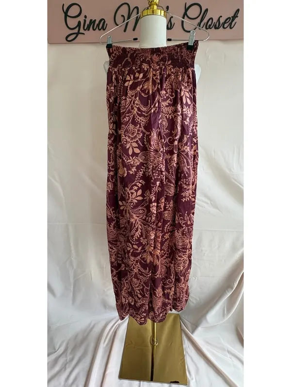Mustard Seed Women's Floral Print Wide Leg Pants with Smocked Waist, Size Medium - Image 3