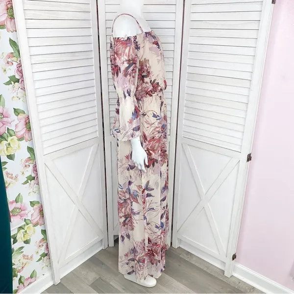 As You Wish Floral Off The Shoulder‎ Flared Sleeve Maxi Dress Small - Image 3