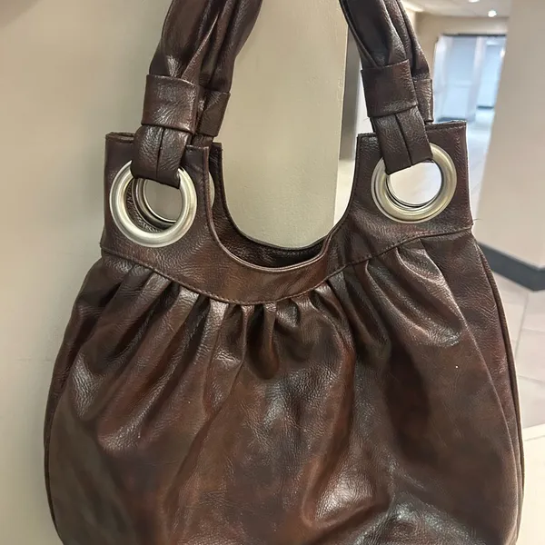 Bag Dark Brown Leather Shoulder Bag with Silver Grommet Detail by Mirror Mirror - Image 9