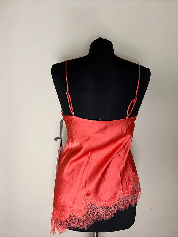 Satin Lace-Trim Camisole Tank in Coral NWT - Image 3