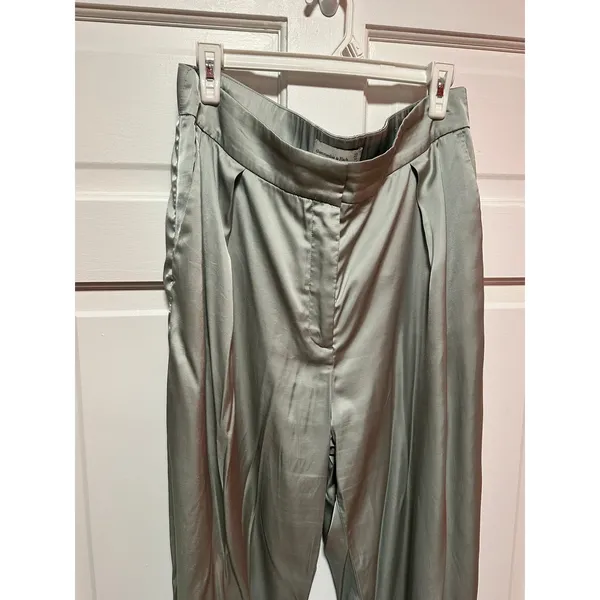 Abercrombie and Fitch Satin Tailored Wide Leg Pant Sage Size 33 Long - Image 5