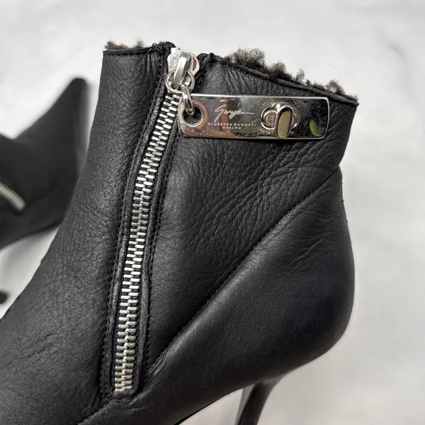Giuseppe Zanotti Vicini Vintage Y2K Shearling Zip Pointed Ankle Booties Black 36 - Image 4