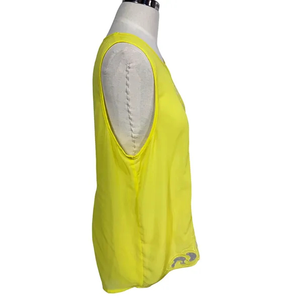 YA Los‎ Angeles L Yellow Tank Top Women's Silk Blend Embroidered Mesh Panel - Image 6