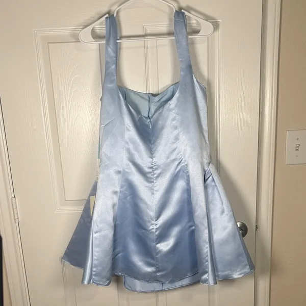 Stacees Sky Blue Satin Fit & Flare Bridal Homecoming Dress US 16 NWT - Image 3