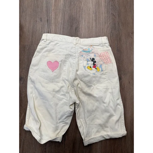 Vintage‎ Mickey Mouse White Jean Shorts Patches Hearts Disneycore Youth - Image 7